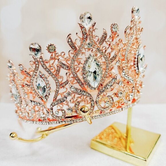 Princess Tiara, Rose Gold Wedding Tiara, Pageant Crown, Crystal Bridal Hairpiece main image 8